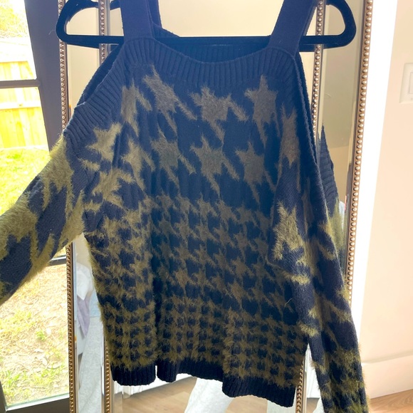 Express Sweaters - Express Off the Shoulder Soft Sweater Olive and Black